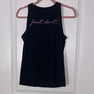 Nike Women's Black Muscle Tee with Purple Slogan
